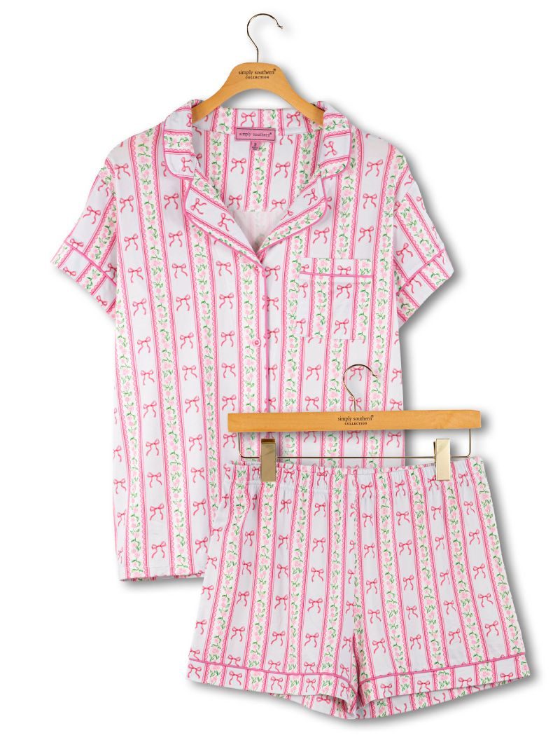 Button Pajama Set - Bow Stripes by Simply Southern