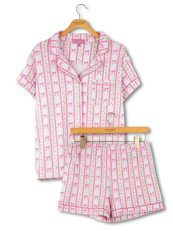 Button Pajama Set - Bow Stripes by Simply Southern