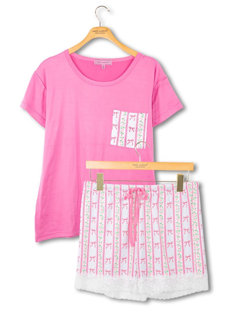 T-Shirt Pajama Set - Bow Stripe by Simply Southern