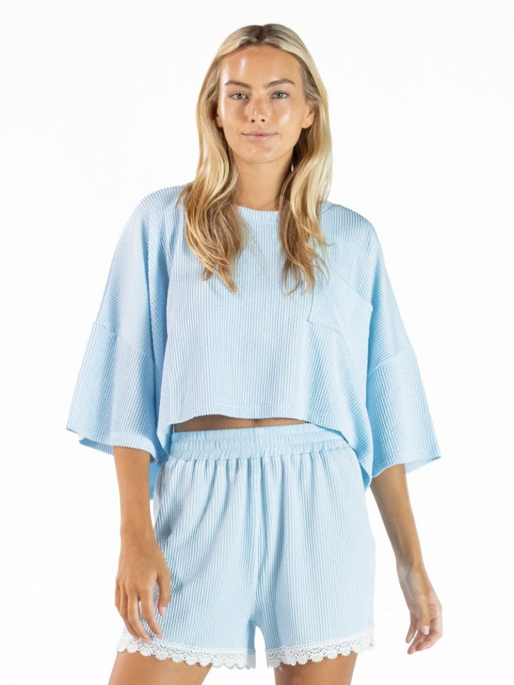 Corded Crop Tee - Blue by Simply Southern