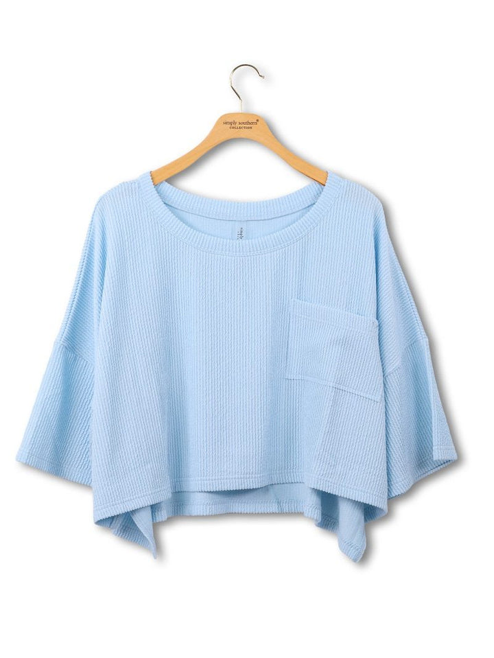 Corded Crop Tee - Blue by Simply Southern