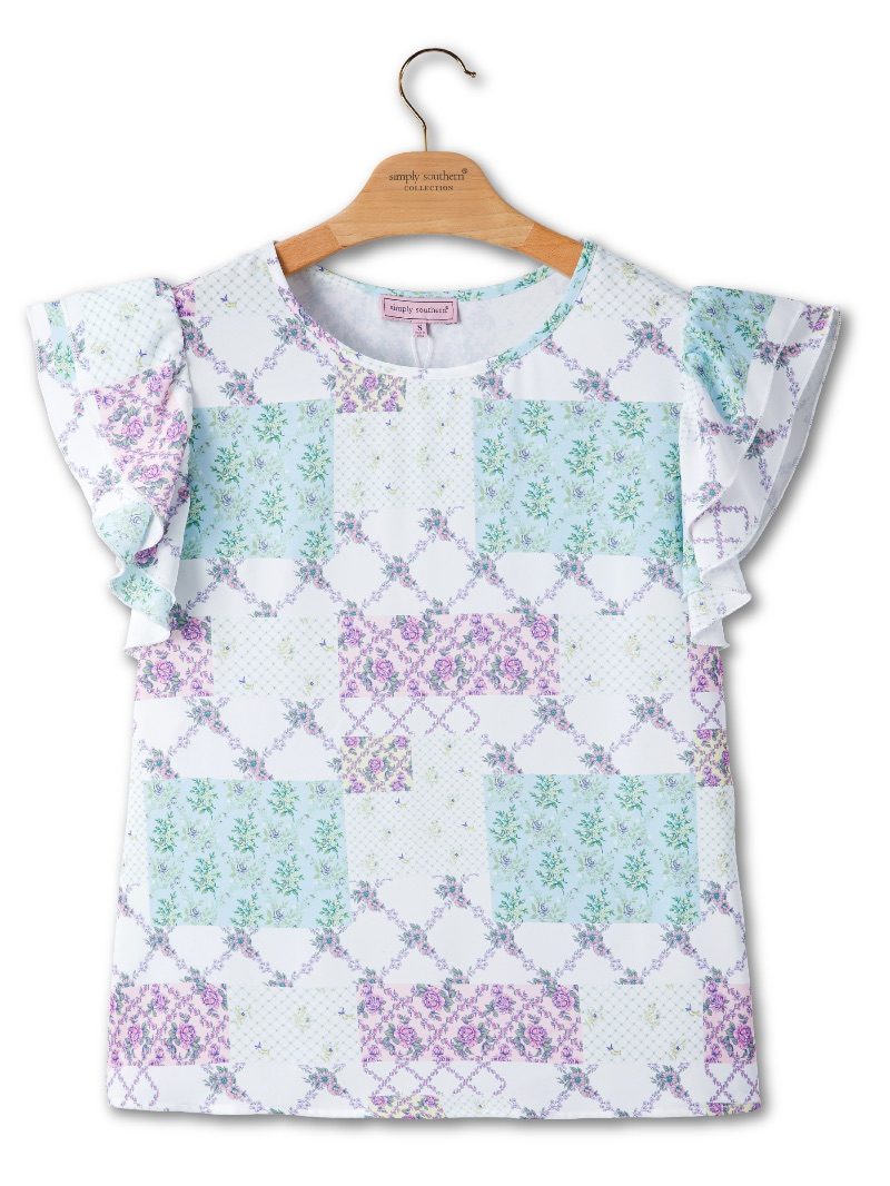 Sweet Girl Ruffle Top - Trellis Patchwork by Simply Southern