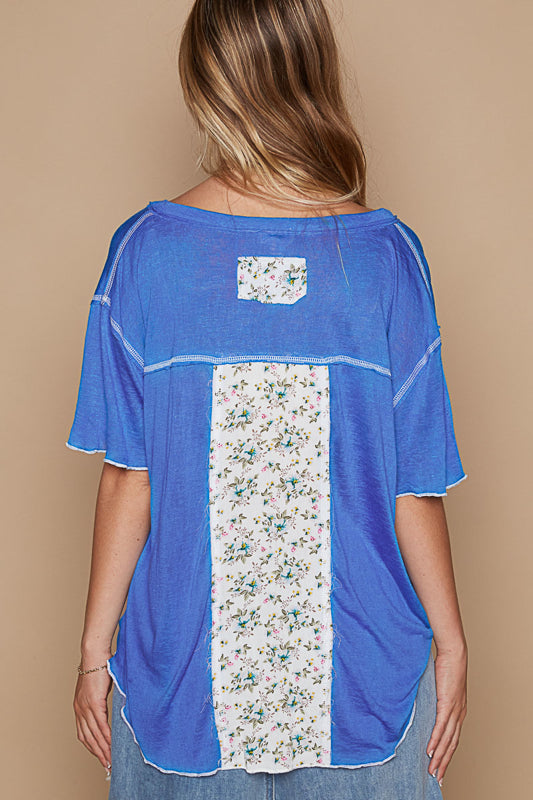 Double Patch Pocket V-Neck Tee by POL - Ultramarine