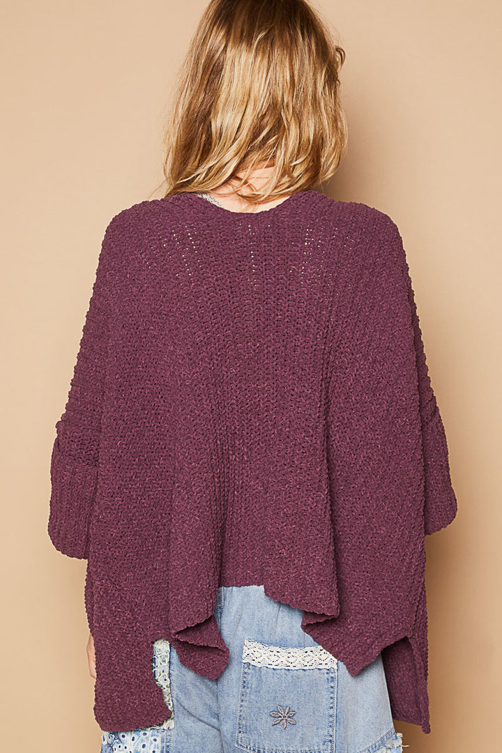 Wide Cuff Sleeve Chunky Knit Cardigan by POL - Grape Purple