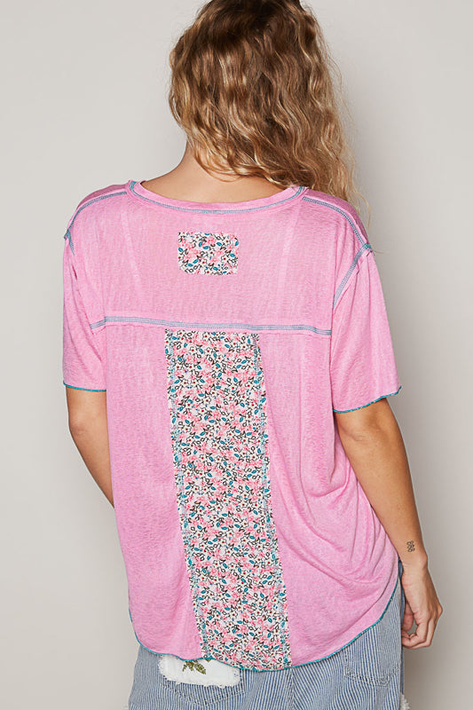 Double Patch Pocket V-Neck Tee by POL - Candy Pink
