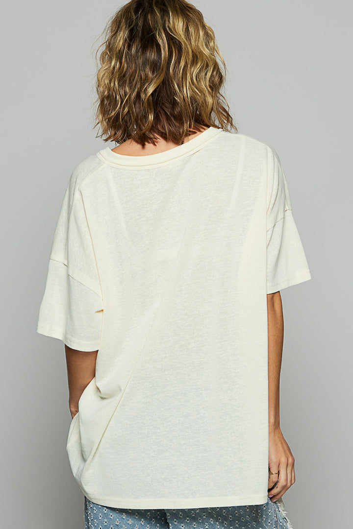 Drop Shoulder V-Neck Basic Tee by POL - Custard