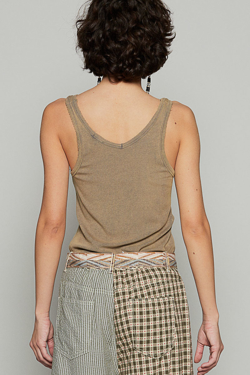 Deep V Ribbed Tank Top by POL - Antique Bronze