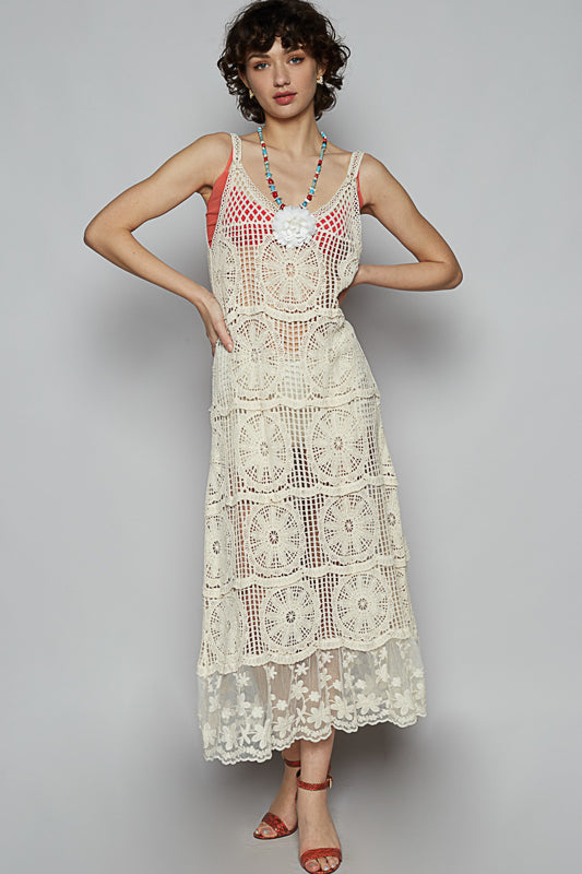 Sleeveless Natural Crochet Dress by POL