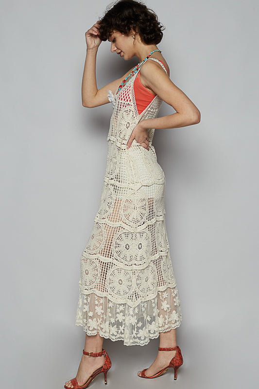 Sleeveless Natural Crochet Dress by POL