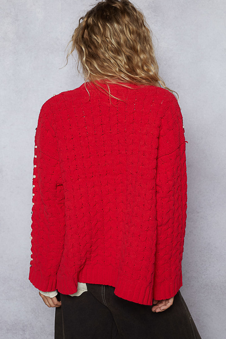 Pearl Chenille Open Cardigan - Cherry Red by POL