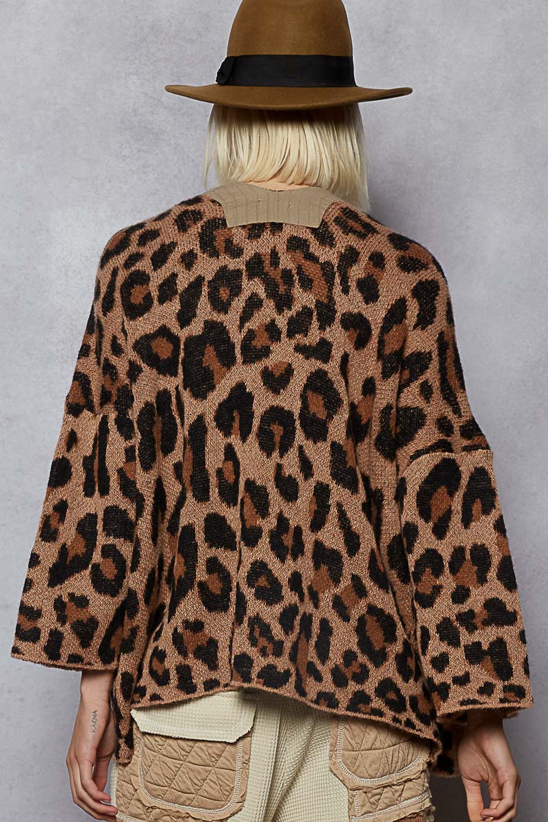 Leopard Drop Shoulder Cardigan by POL - Tan & Mocha
