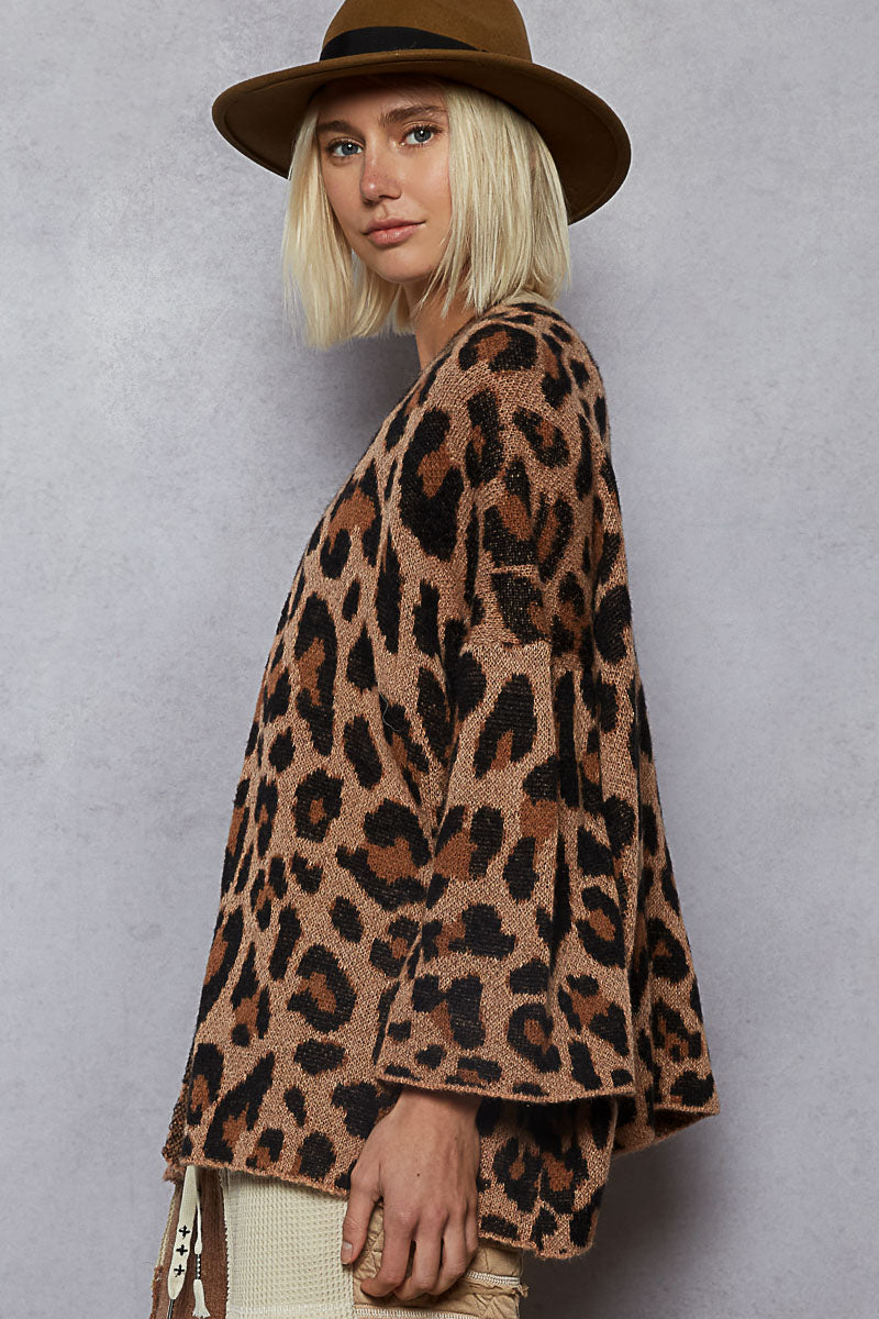 Leopard Drop Shoulder Cardigan by POL - Tan & Mocha