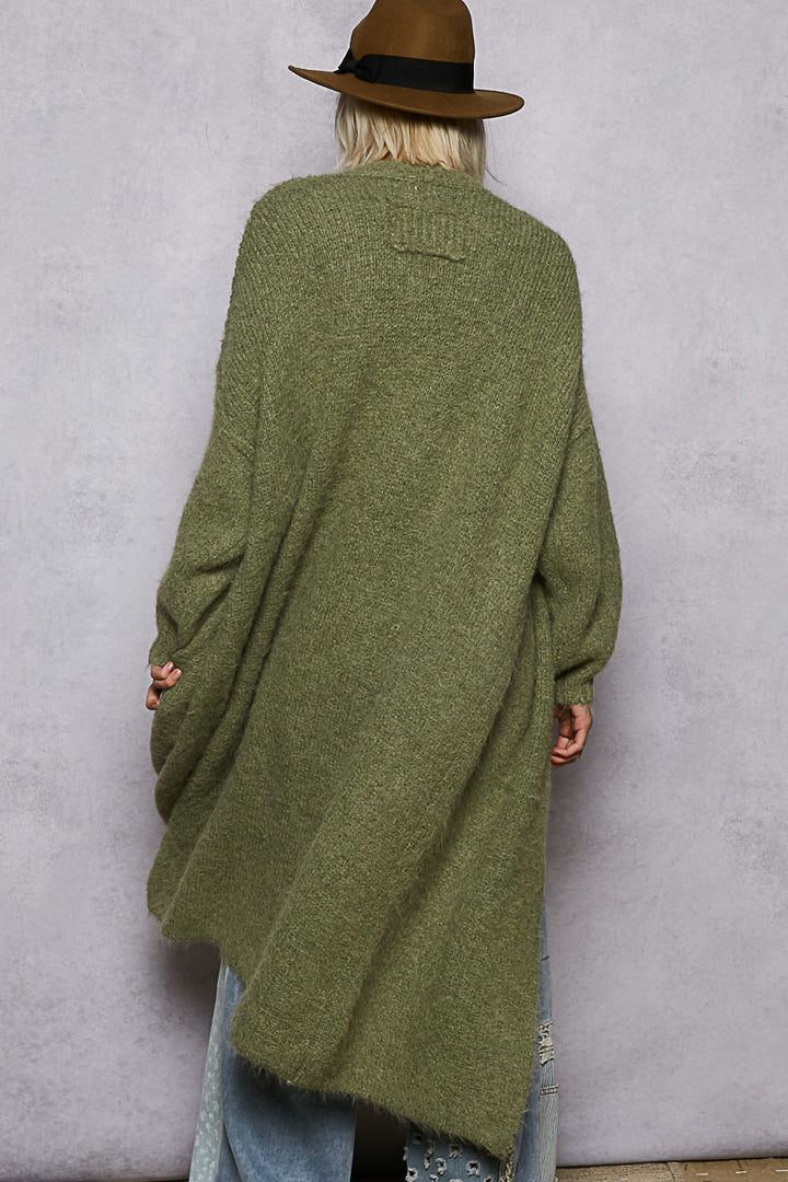 Oversized Open Front Long Cardigan by POL - Grass Green