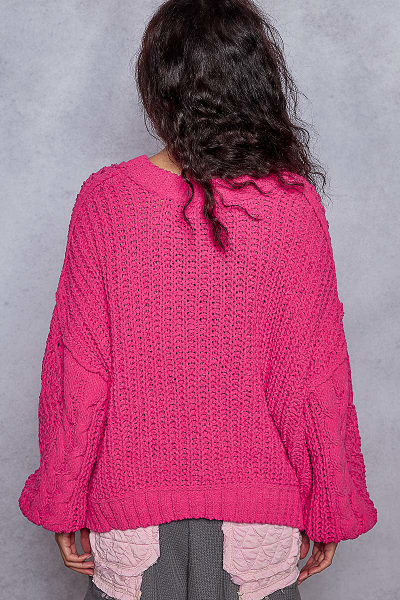 Twisted Knit Semi-Cropped Sweater by POL - Fuchsia