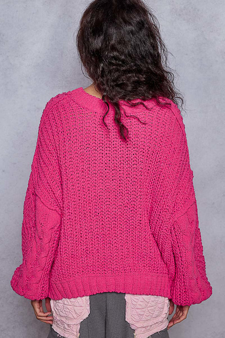 Twisted Knit Semi-Cropped Sweater by POL - Fuchsia