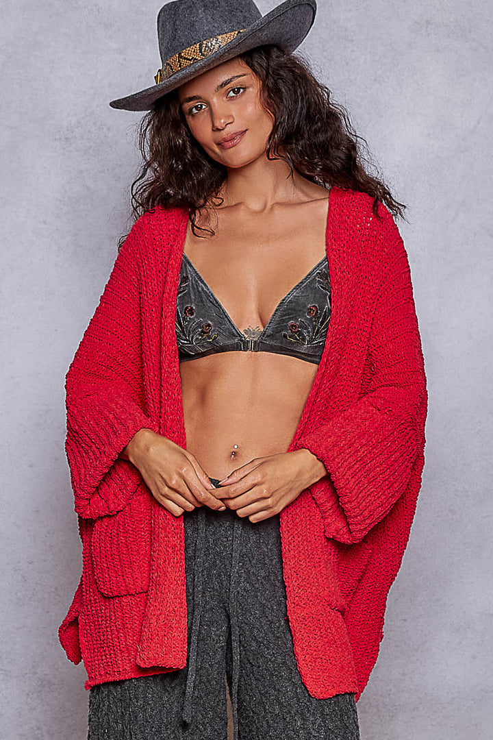 Wide Cuff Sleeve Chunky Knit Cardigan - Apple Red by POL