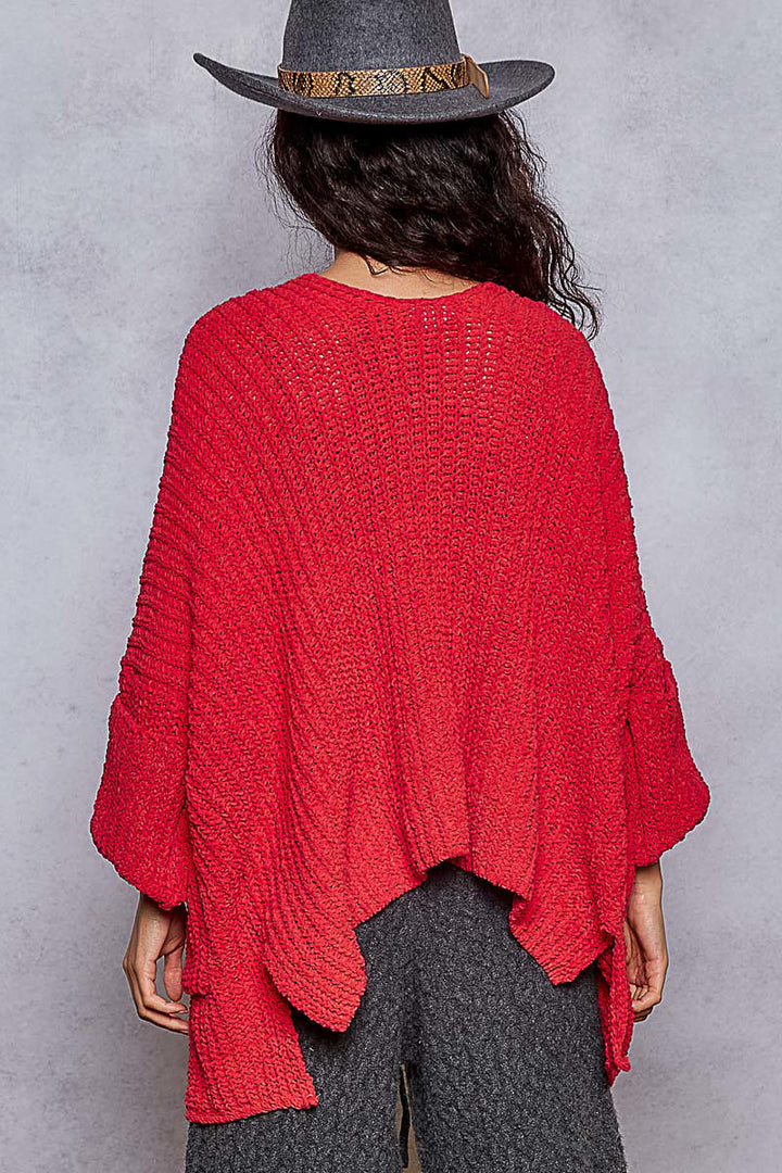 Wide Cuff Sleeve Chunky Knit Cardigan - Apple Red by POL
