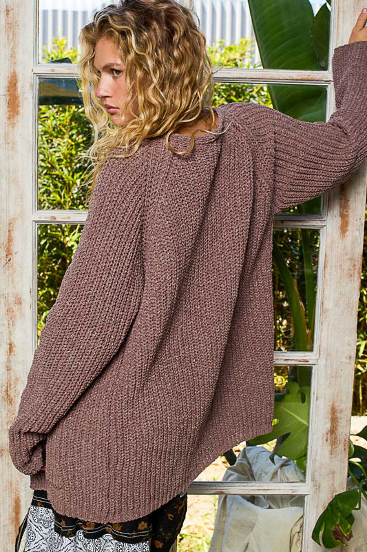 Relaxed Open Front Pocket Cardigan by POL - Mocha