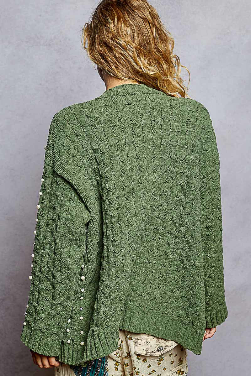 Pearl Chenille Open Cardigan - Dried Green by POL