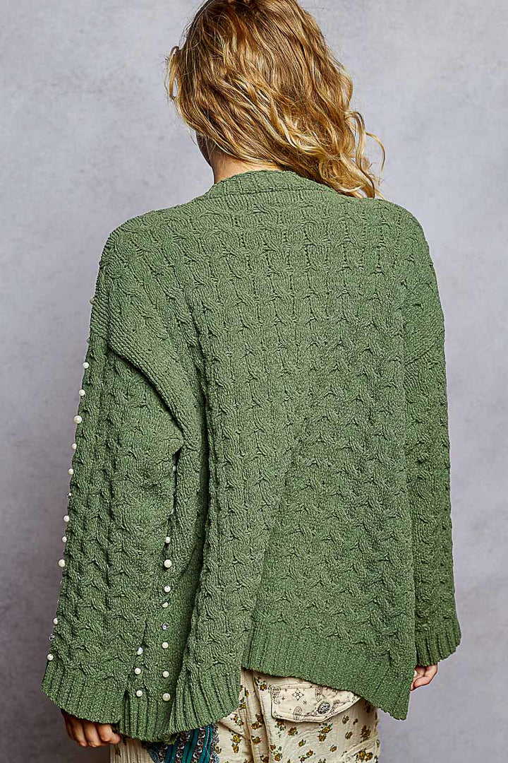 Pearl Chenille Open Cardigan - Dried Green by POL