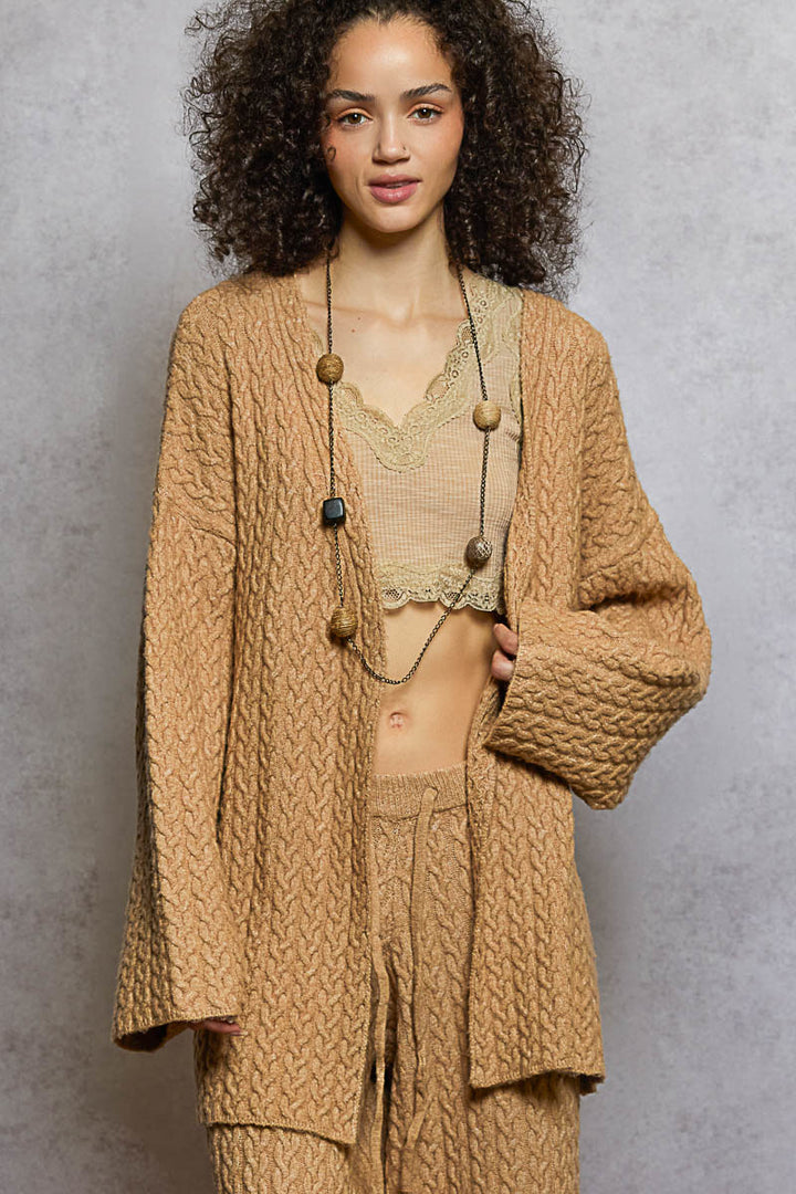 Wide Sleeve Knit Drawstring Cardigan - Latte by POL
