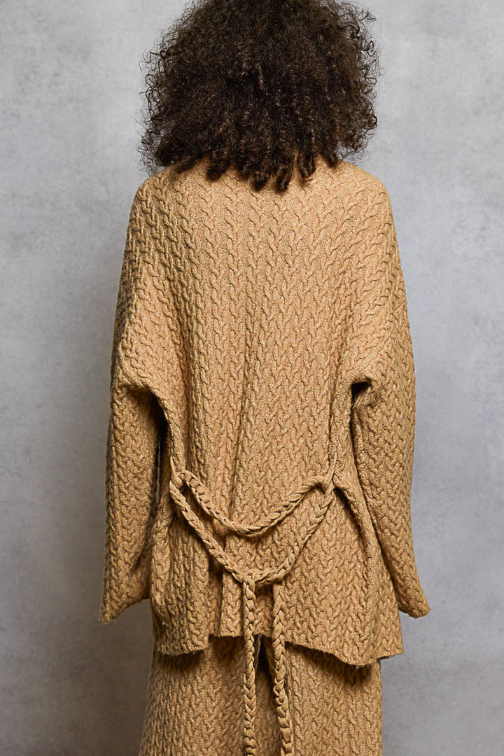 Wide Sleeve Knit Drawstring Cardigan - Latte by POL