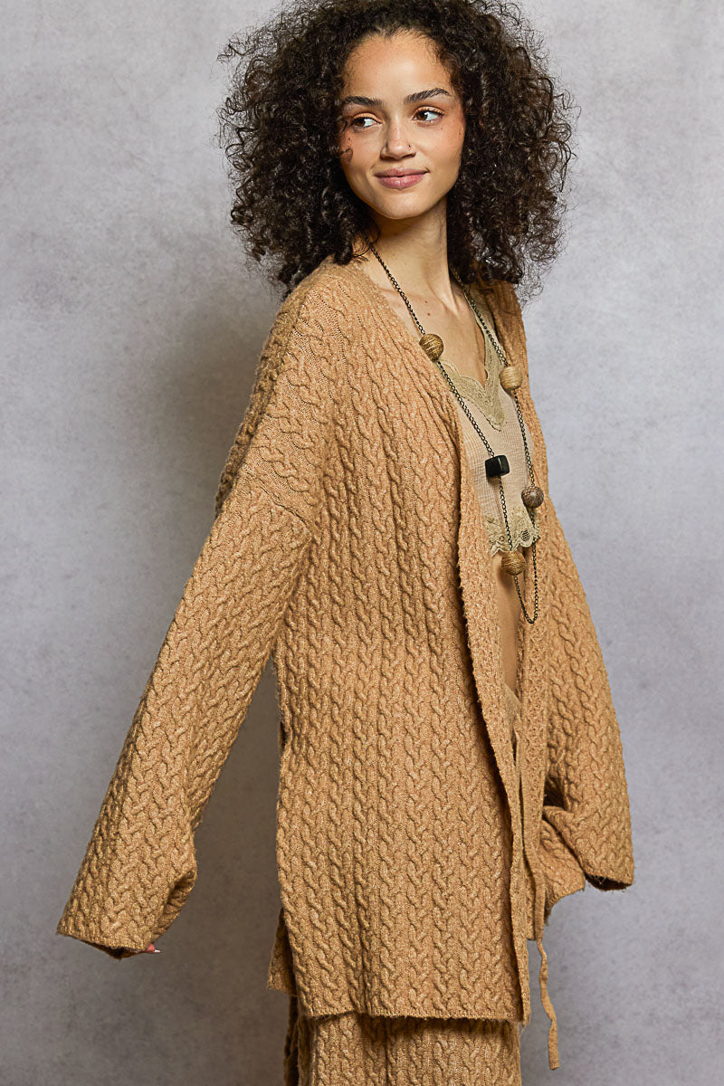 Wide Sleeve Knit Drawstring Cardigan - Latte by POL