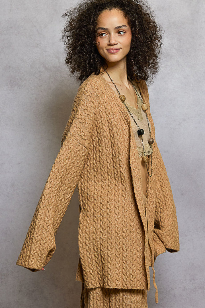 Wide Sleeve Knit Drawstring Cardigan - Latte by POL