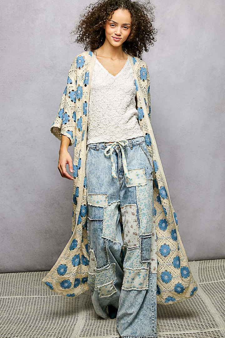Blue Floral Crochet Duster by POL