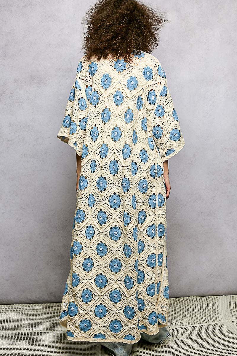 Blue Floral Crochet Duster by POL