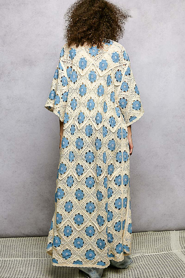 Blue Floral Crochet Duster by POL