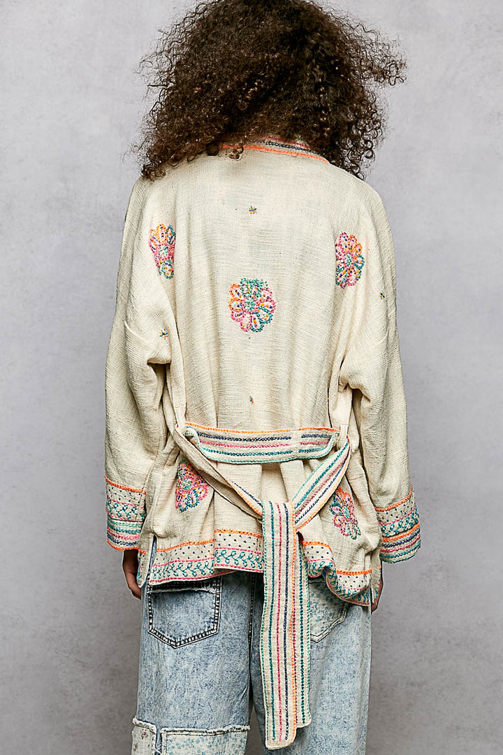 Embroidered Kimono Cardigan by POL