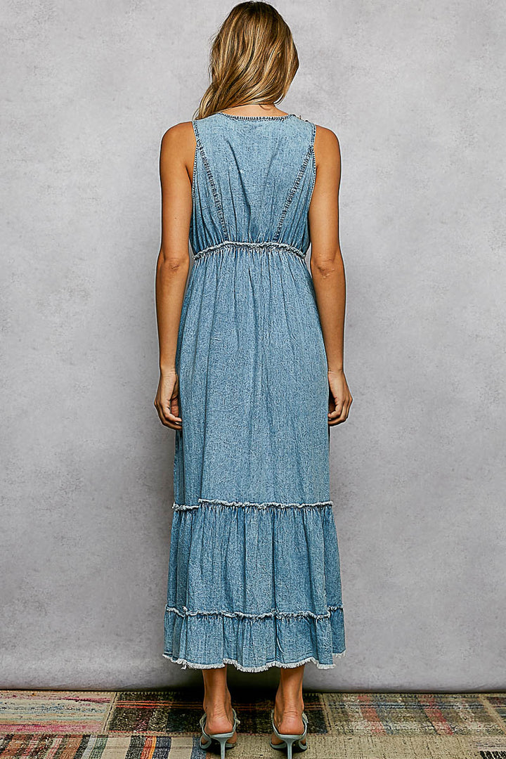Denim Tassel Maxi Dress by POL