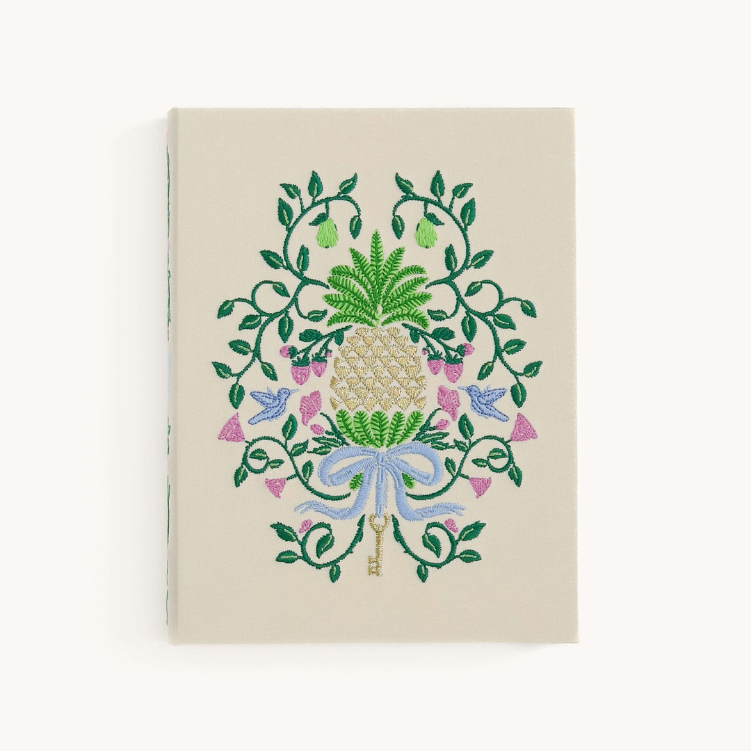 Embroidered Pineapple Crest Linen Journal by Emily Ley