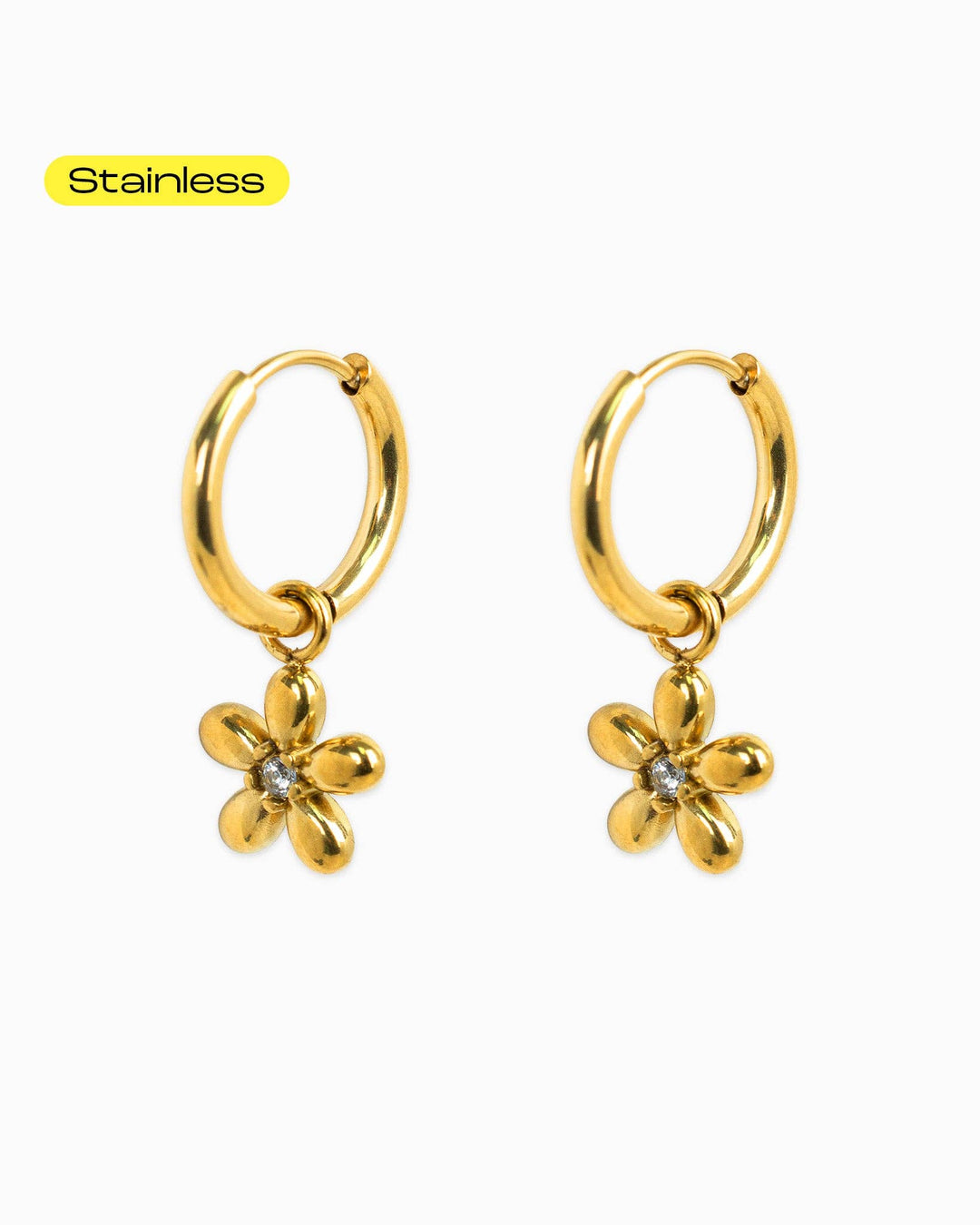 Flower CZ Drop Huggie Hoop Earrings