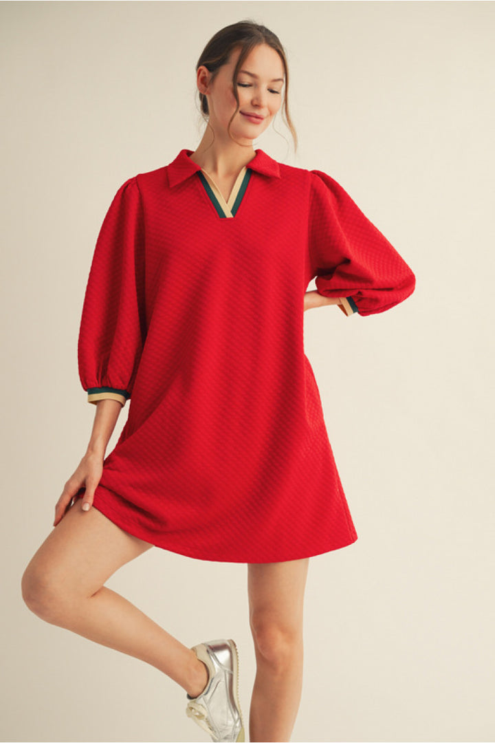 Collared 3/4 Sleeve Dress - Red by Jodifl