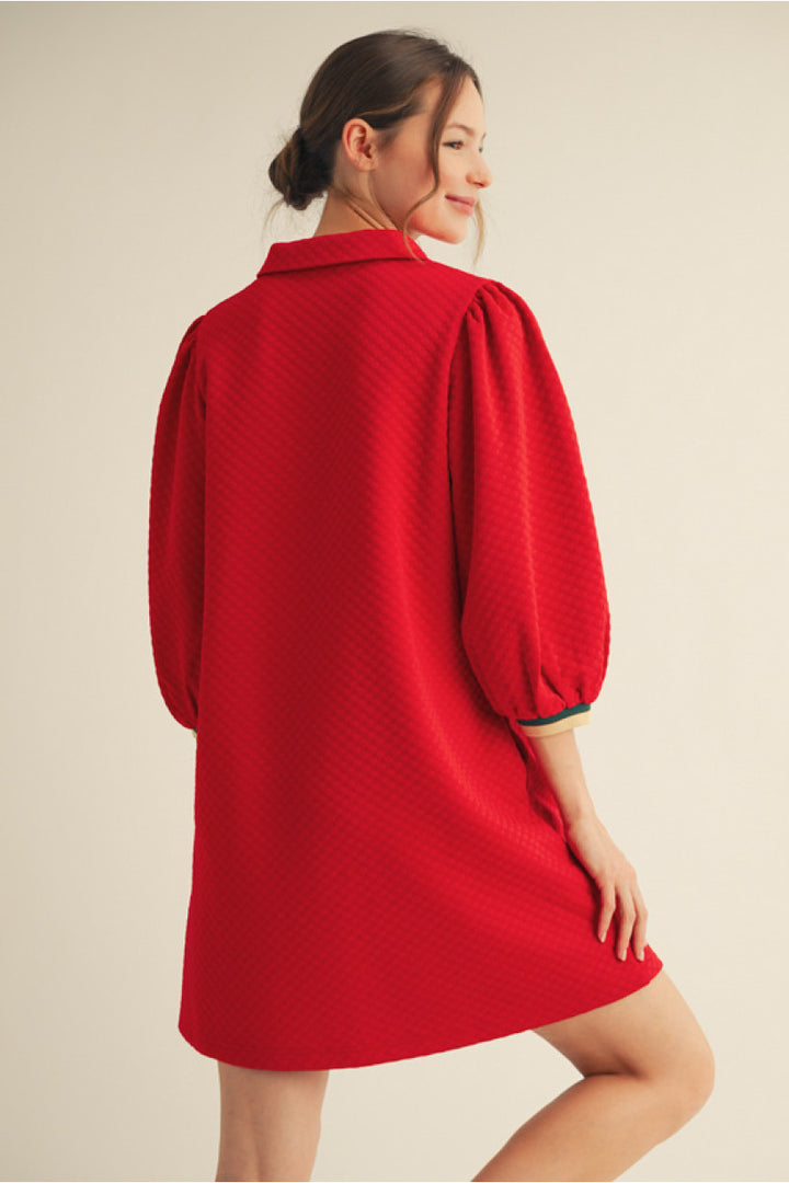 Collared 3/4 Sleeve Dress - Red by Jodifl