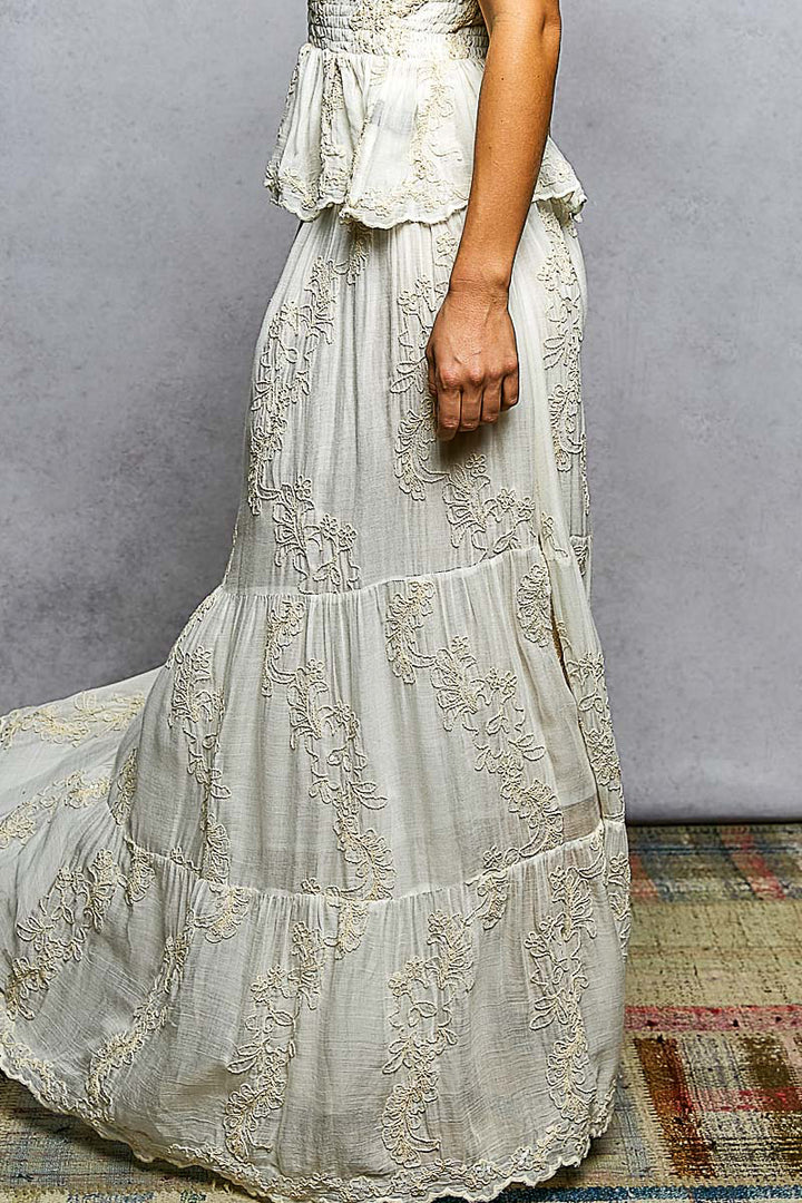 Ivory Embroidered Maxi Skirt by POL