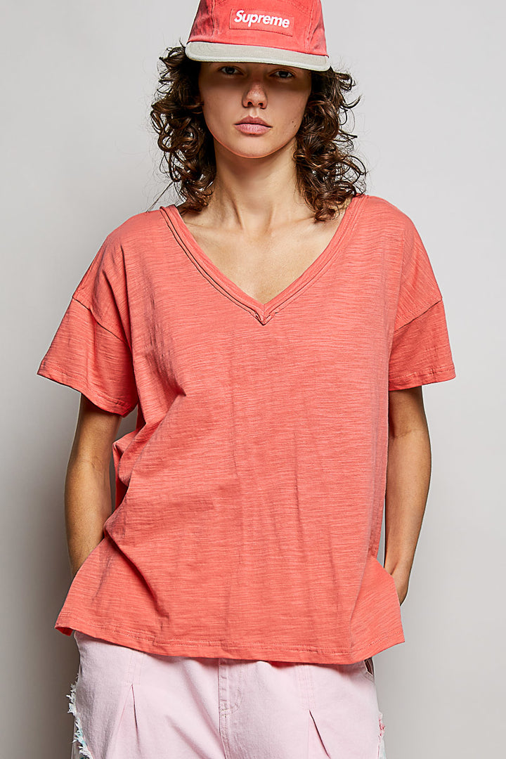 Coral V-Neck Tee by POL