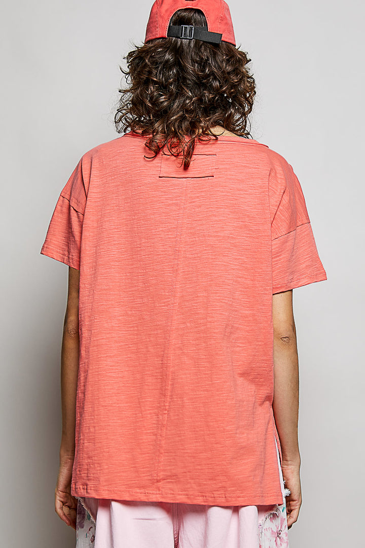 Coral V-Neck Tee by POL