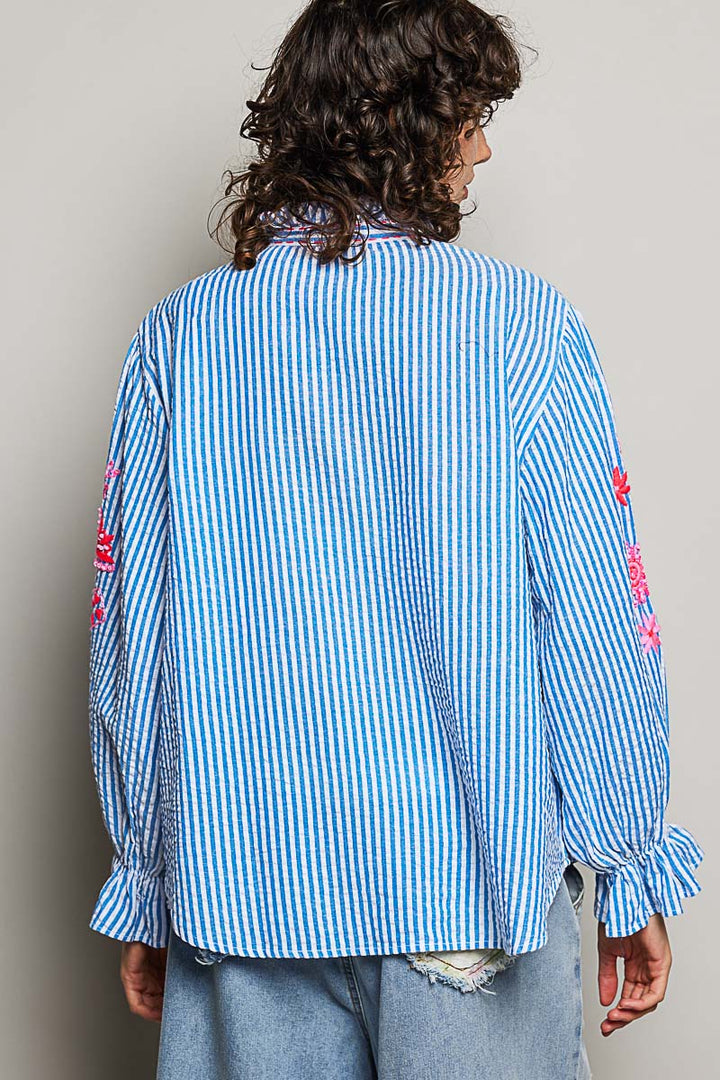 Seersucker Ruffled Collar Top by POL