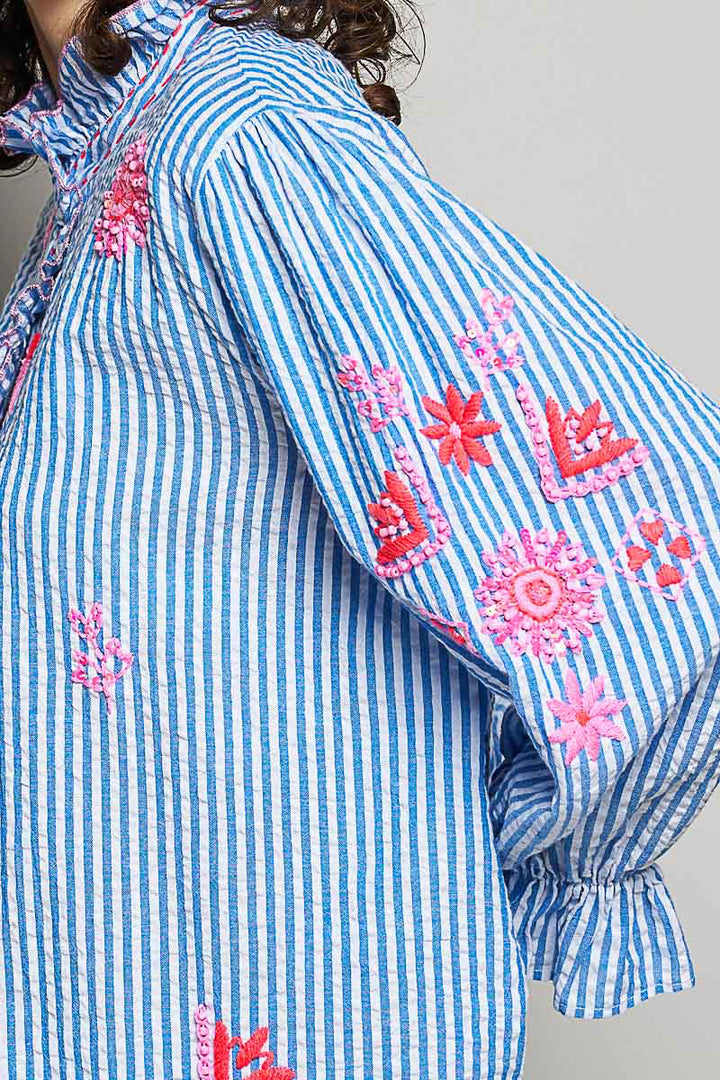 Seersucker Ruffled Collar Top by POL