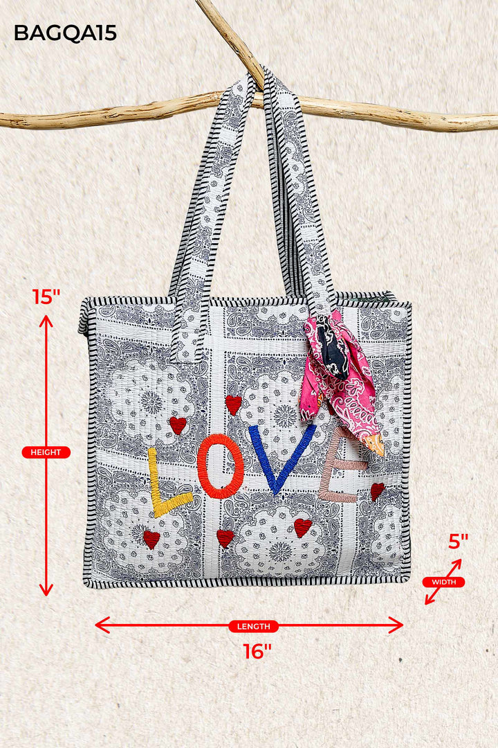 'Love' Quilted Tote Bag by POL