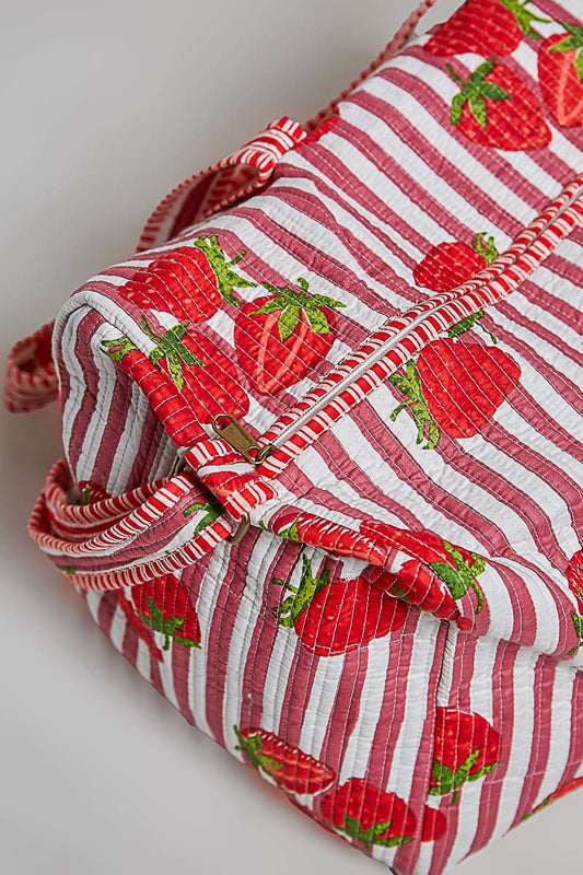 Strawberry Striped Quilted Duffle Tote by POL