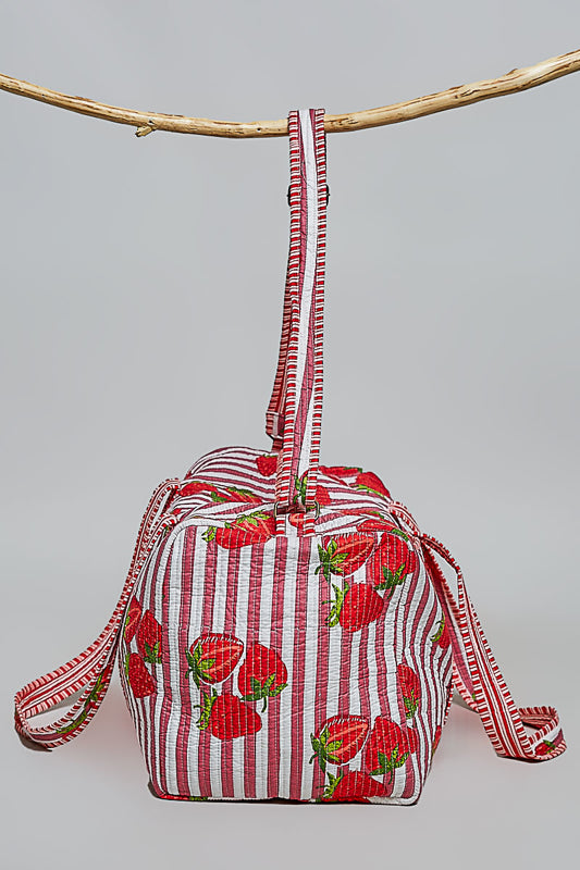Strawberry Striped Quilted Duffle Tote by POL