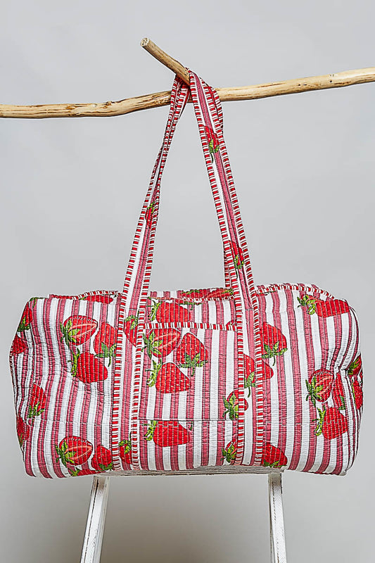 Strawberry Striped Quilted Duffle Tote by POL