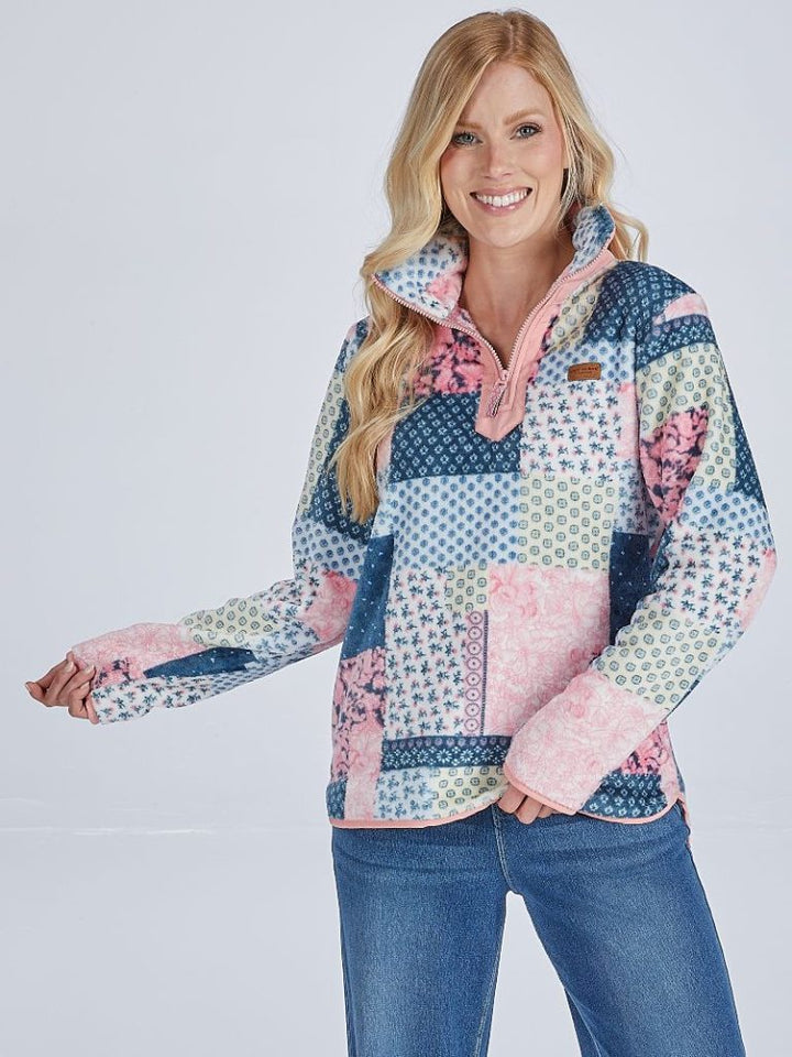 Quilted Pink Y-Neck Pullover by Simply Southern