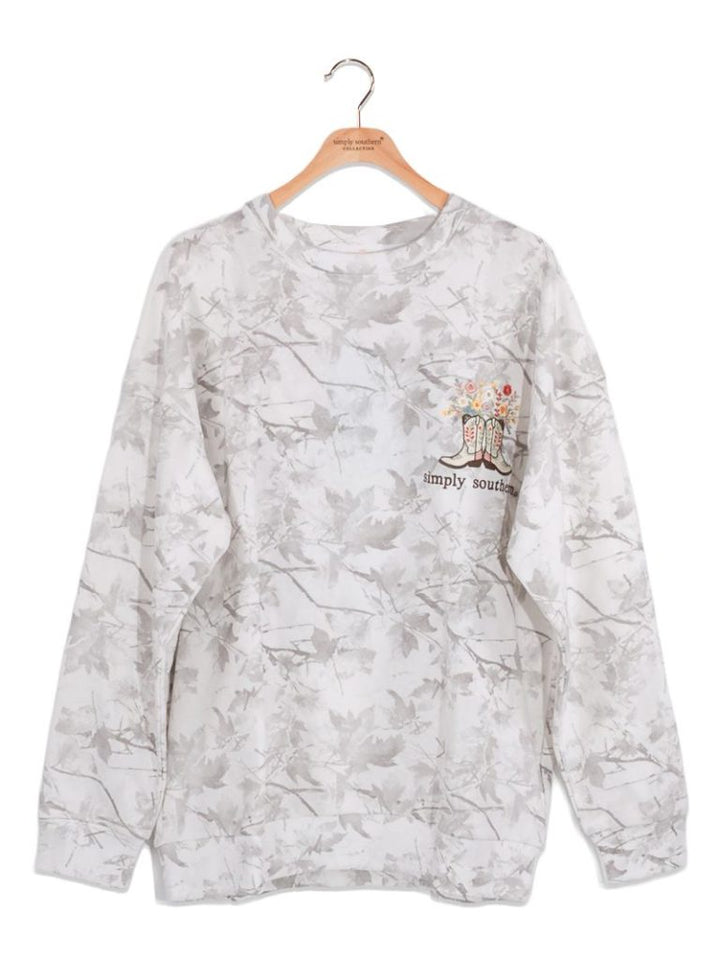JUNE MARKET: Everyday Embroidered Crew - White Camo by Simply Southern (Ships Late July)
