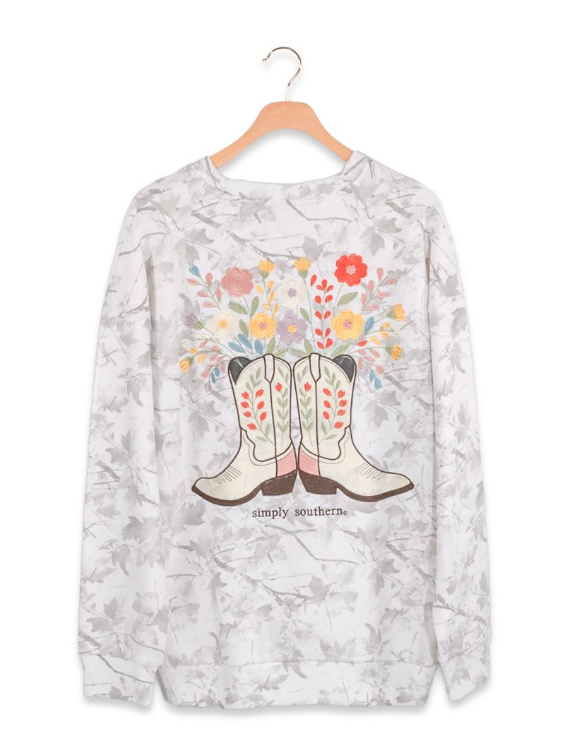 JUNE MARKET: Everyday Embroidered Crew - White Camo by Simply Southern (Ships Late July)