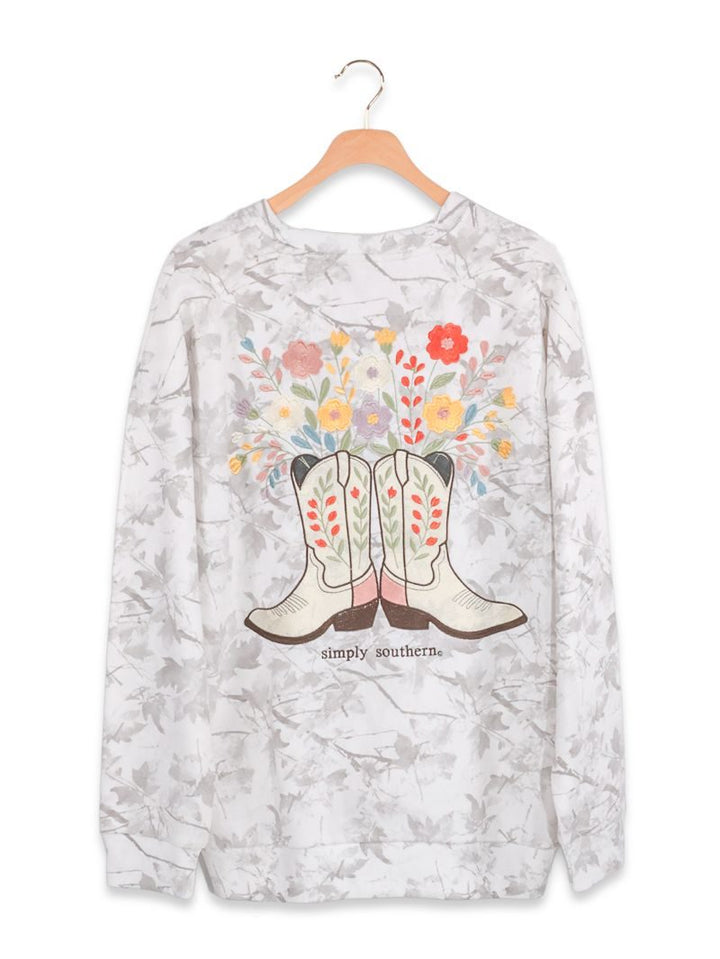 JUNE MARKET: Everyday Embroidered Crew - White Camo by Simply Southern (Ships Late July)
